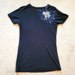 RARE Sinful by Affliction Black Burnout XL Love & Pride Winged Cross Heart Tee